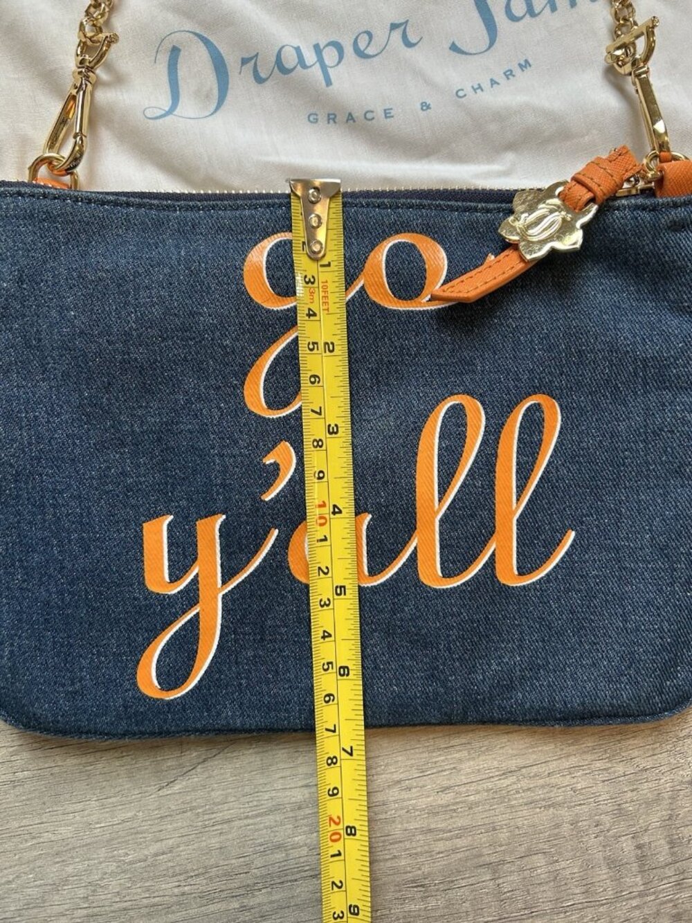 Draper James Purse Orange Blue Denim 'Go Y'all' Clutch Bag UT Tennessee Auburn - Picture 7 of 14